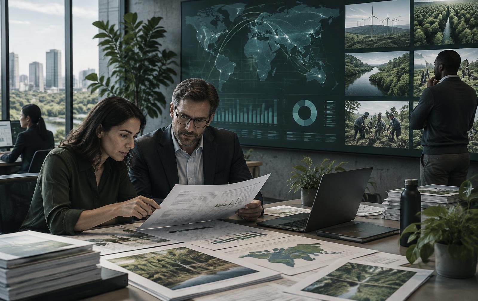 Climate-market professionals reviewing project documentation